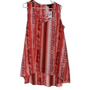 NWT Ashley Stewart High Low Sleeveless Tank Top Plus Sz 14/16 Red Abstract